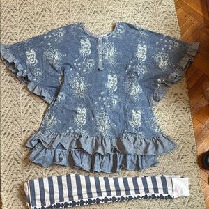 Paper Wings Tiered Ruffle Dress & Striped Leggings Girls size 10